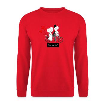 Humorous Wedding Caricature on Bicycle - Unisex Sweatshirt - red - Front - Alina (178cm) & Michal (187cm)