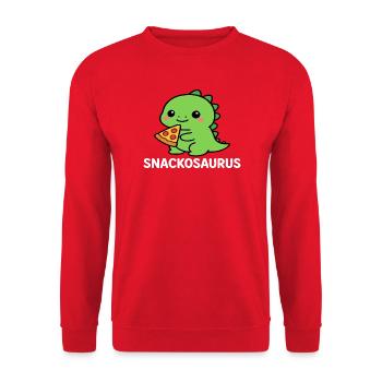 Verspielter Dinosaurier mit Pizzastück - Unisex Pullover - Rot - Vorne - Alina (178cm) & Michal (187cm)