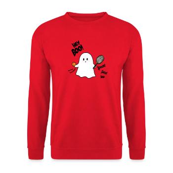 Cute Halloween Ghost Tennis Tennis Player Hey Boo - Unisex Sweatshirt - red - Front - Alina (178cm) & Michal (187cm)