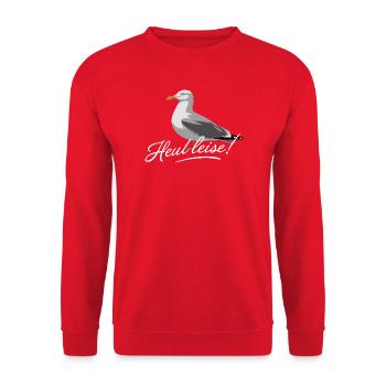  Heul Leise Möwe Nordsee Humor Küsten Spruch - Unisex Pullover - Rot - Vorne - Alina (178cm) & Michal (187cm)