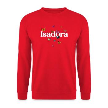 Beautiful girl name with butterflies ISADORA - Unisex Sweatshirt - red - Front - Alina (178cm) & Michal (187cm)