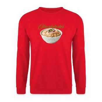 Bohnenmus mit Zwiebeln und Paprika - Unisex Pullover - Rot - Vorne - Alina (178cm) & Michal (187cm)