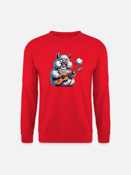 Funny Llama Monster Guitar Music Rock - Unisex Sweatshirt - red
