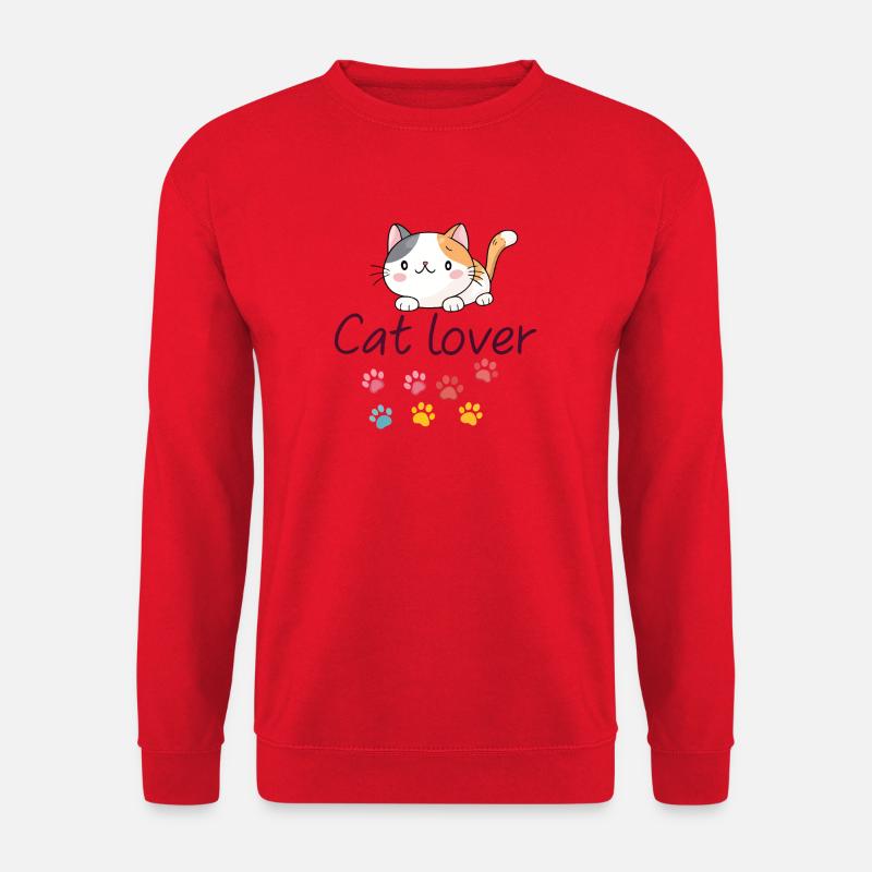 Süßes Kätzchen mit bunten Fußabdrücken - Unisex Pullover - Rot