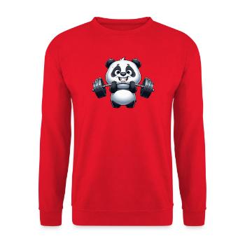 Panda with Dumbbell Bamboo China Fitness Bodybuilding - Unisex Sweatshirt - red - Front - Alina (178cm) & Michal (187cm)