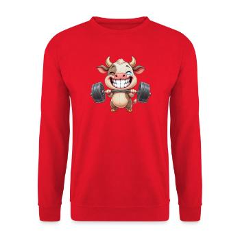 Vache forte avec haltère fitness musculation entraînement - Sweat-shirt Unisexe - rouge - Devant - Alina (178cm) & Michal (187cm)