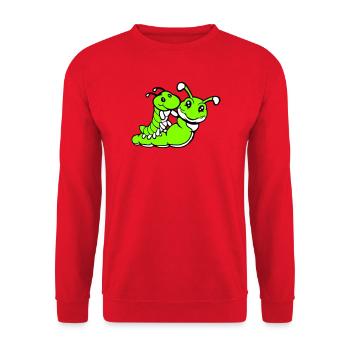 2 friends riding caterpillar father mother child dad mom - Unisex Sweatshirt - red - Front - Alina (178cm) & Michal (187cm)