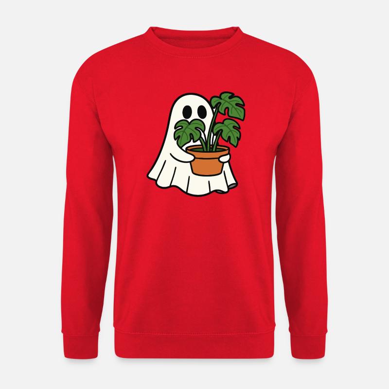 Süßes Gespenst mit Monstera Pflanze - Unisex Pullover - Rot