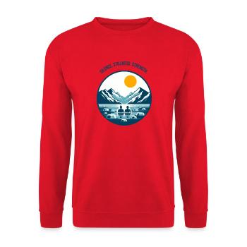 Eisbaden im Bergsee in den Alpen Wintersport Logo - Unisex Sweatshirt - red - Front - Alina (178cm) & Michal (187cm)