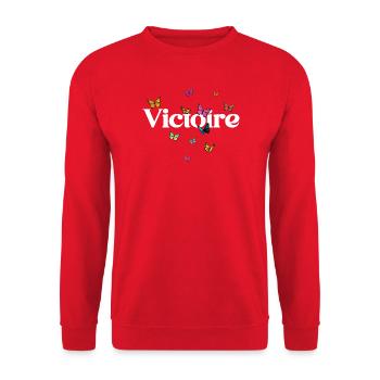 Beau prénom de fille avec des papillons VICTOIRE - Sweat-shirt Unisexe - rouge - Devant - Alina (178cm) & Michal (187cm)