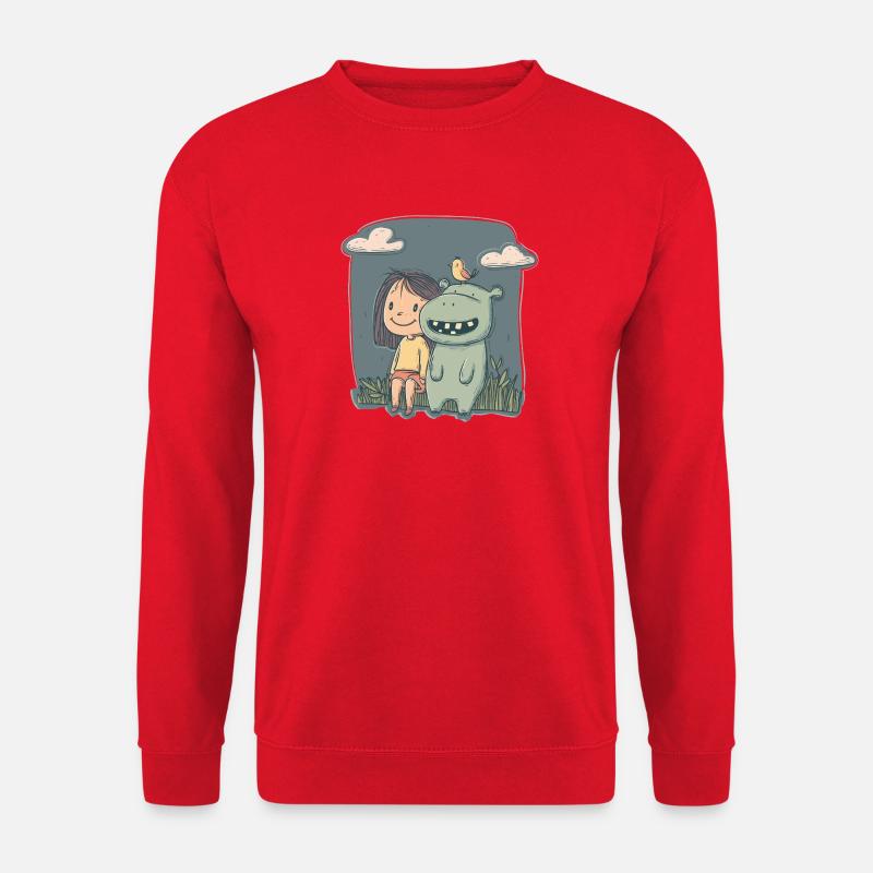 Mädchen und Nilpferd Freundschaft - Unisex Pullover - Rot