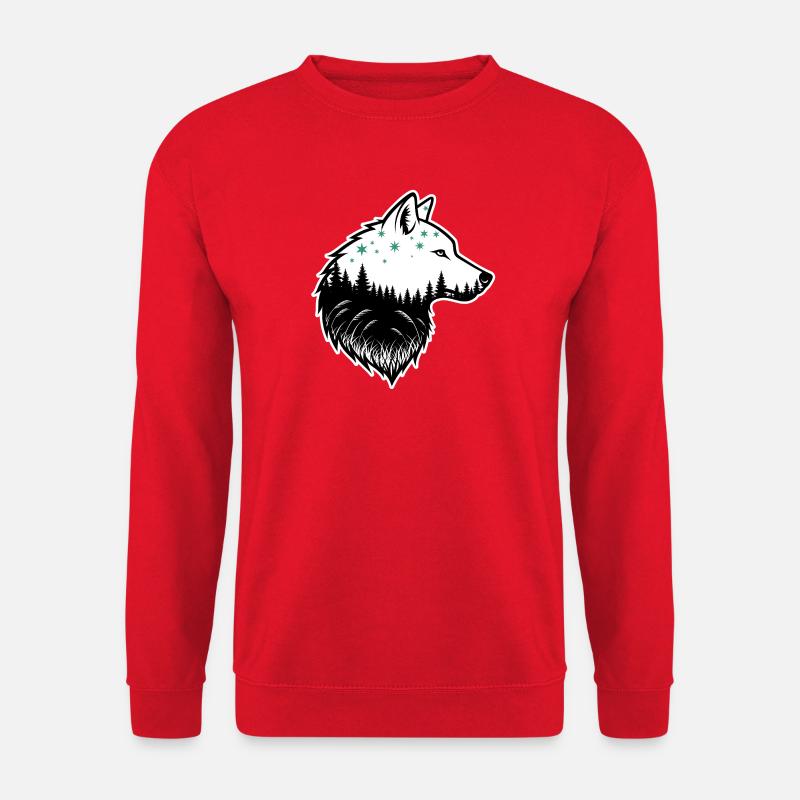 Wolf Silhouette Nachtwald Design - Unisex Pullover - Rot