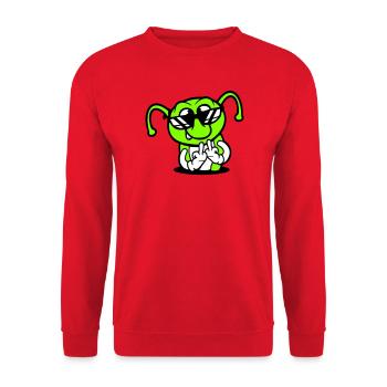 Raupe Mittelfinger Beleidigung Loch Sonnenbrille - Unisex Pullover - Rot - Vorne - Alina (178cm) & Michal (187cm)