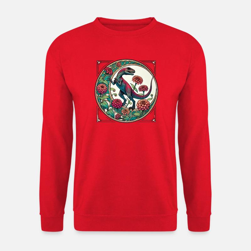 Lebendige Dinosaurier-Blumenkunst - Unisex Pullover - Rot