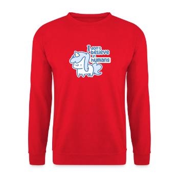 Skurriles Einhorn - Unisex Pullover - Rot - Vorne - Alina (178cm) & Michal (187cm)