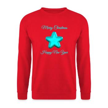 Leuchtender Stern mit Weihnachtsgruß - Unisex Pullover - Rot - Vorne - Alina (178cm) & Michal (187cm)