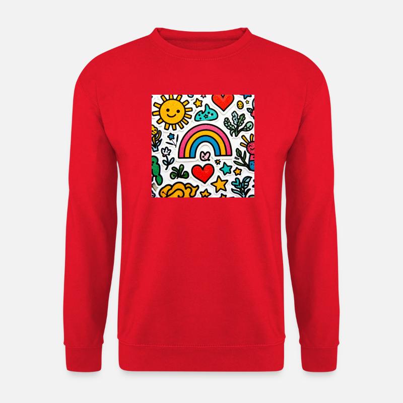 Fröhlicher Doodle-Regenbogen - Unisex Pullover - Rot