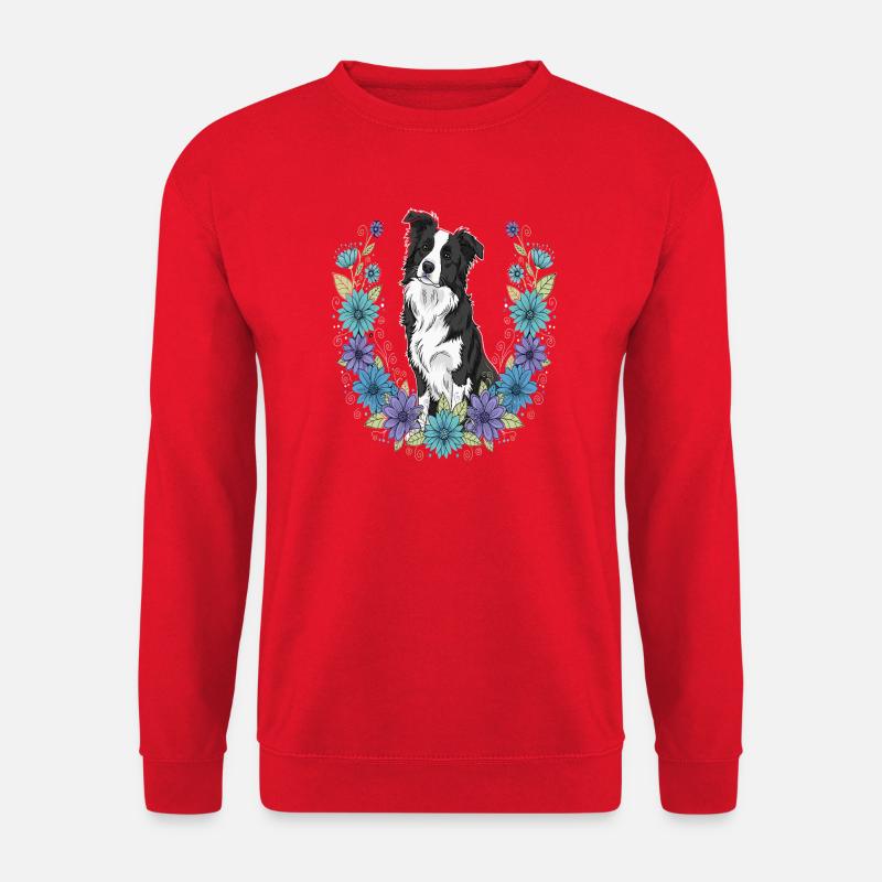 Border Collie Blumen - Unisex Pullover - Rot