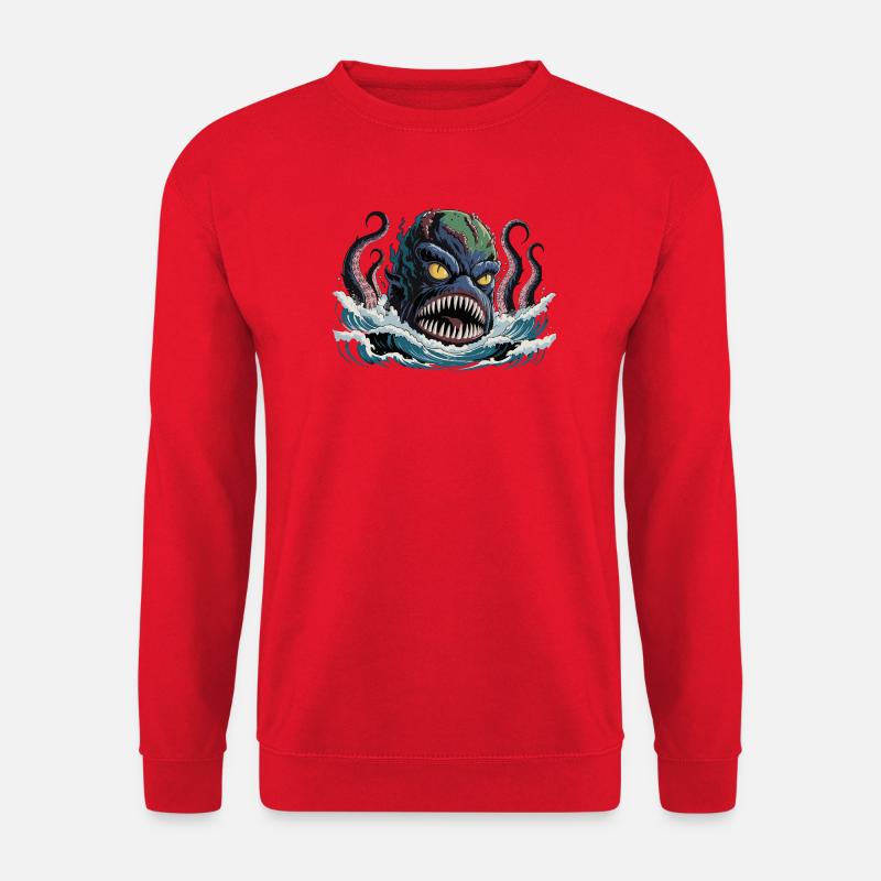 Mythische Kraken-Monster-Illustration - Unisex Pullover - Rot