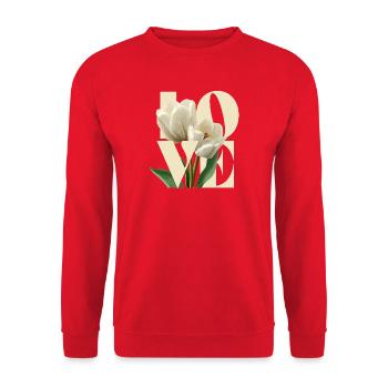 Élégant motif floral de tulipe crème - Sweat-shirt Unisexe - rouge - Devant - Alina (178cm) & Michal (187cm)