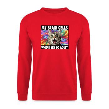 An intelligently humorous cat - Unisex Sweatshirt - red - Front - Alina (178cm) & Michal (187cm)