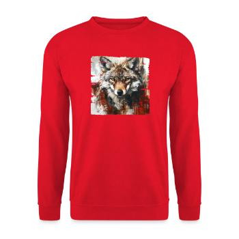 Ausdrucksstarker Wolfporträt Kunstdesign - Unisex Pullover - Rot - Vorne - Alina (178cm) & Michal (187cm)