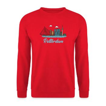Stadtsilhouette von Rotterdam im Dockland-Stil - Unisex Pullover - Rot - Vorne - Alina (178cm) & Michal (187cm)