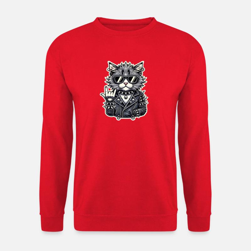 Rockiger Katzenstil mit Lederjacke - Unisex Pullover - Rot