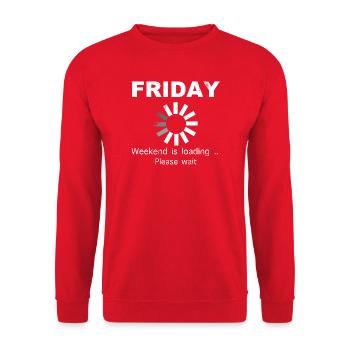 Vendredi Week-end Chargement Dicton - Sweat-shirt Unisexe - rouge - Devant - Alina (178cm) & Michal (187cm)