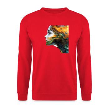 Fluidkunst Gesichtsmotiv - Unisex Pullover - Rot - Vorne - Alina (178cm) & Michal (187cm)