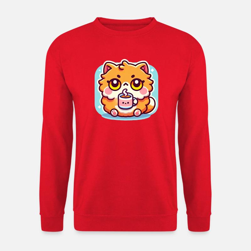 Süße Kaffeekatze, Kawaii - Unisex Pullover - Rot