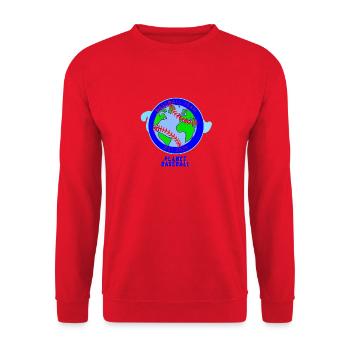 Weltkarte Baseball-Team-Abzeichen - Unisex Pullover - Rot - Vorne - Alina (178cm) & Michal (187cm)