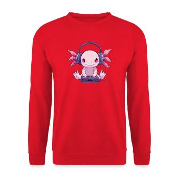 Fantasy creation of a cute axolotl gamer - Unisex Sweatshirt - red - Front - Alina (178cm) & Michal (187cm)