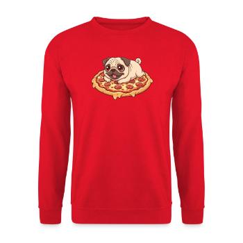 Süß Mops mit Pizza Cartoon Pizzaliebhaber Italien - Unisex Pullover - Rot - Vorne - Alina (178cm) & Michal (187cm)