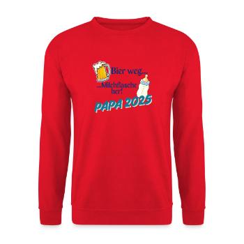 Papa 2025 – Bière partie, bouteille de lait ici ! - Sweat-shirt Unisexe - rouge - Devant - Alina (178cm) & Michal (187cm)