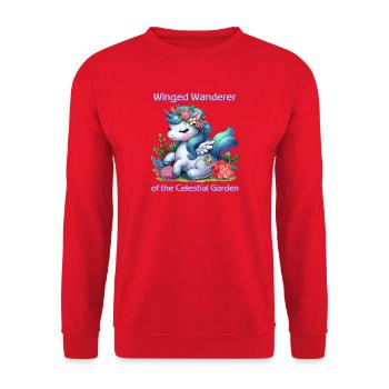 Himmlischer Garten Geflügeltes Einhorn - Unisex Pullover - Rot - Vorne - Alina (178cm) & Michal (187cm)