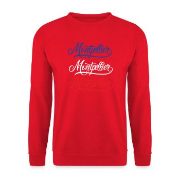 Montpellier Retro Lettering Design - Sweat-shirt Unisexe - rouge - Devant - Alina (178cm) & Michal (187cm)