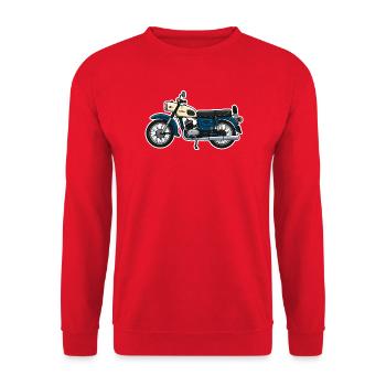 Retro Vintage Motorcycle MZ ES150/1 - Unisex Sweatshirt - red - Front - Alina (178cm) & Michal (187cm)
