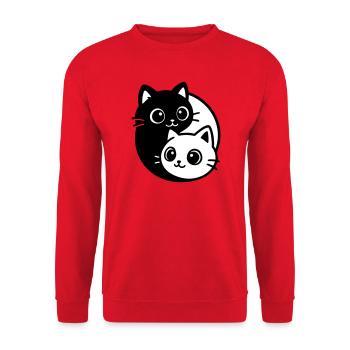Ying Yang Katzenporträt  - Unisex Pullover - Rot - Vorne - Alina (178cm) & Michal (187cm)