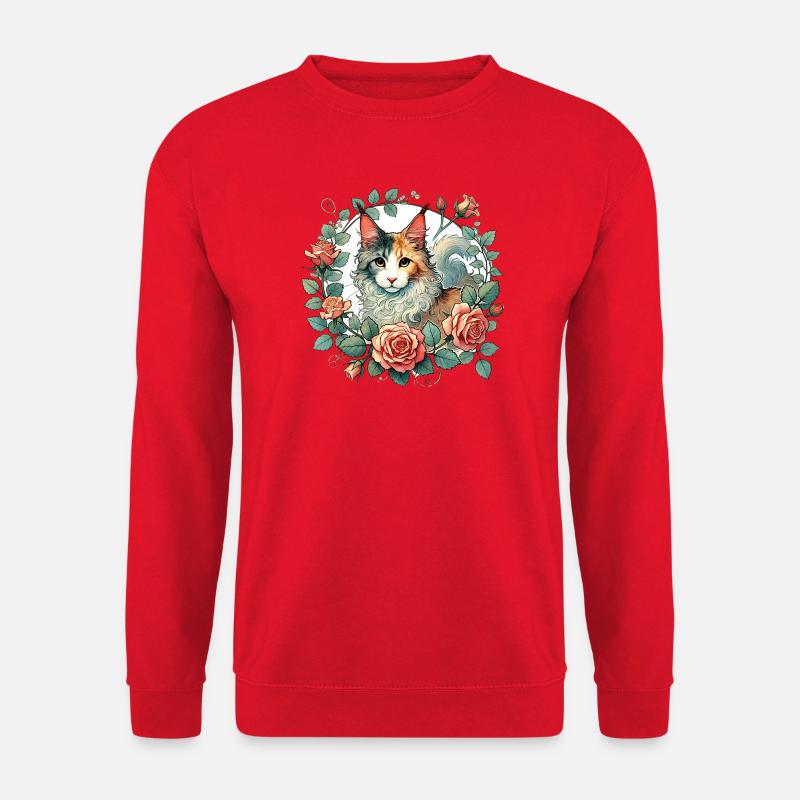 Elegante Katze mit Blumenrahmen - Unisex Pullover - Rot
