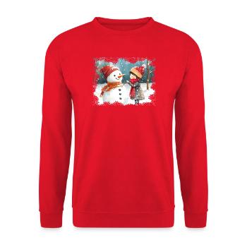 Winter Joy Snowman and Child - Unisex Sweatshirt - red - Front - Alina (178cm) & Michal (187cm)