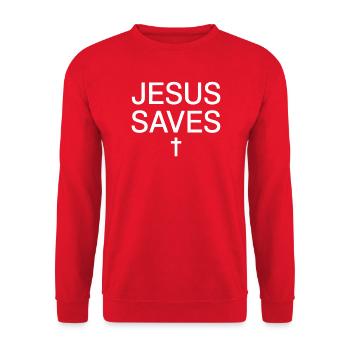 Jesus Saves Minimalist Cross Tee - Unisex Pullover - Rot - Vorne - Alina (178cm) & Michal (187cm)