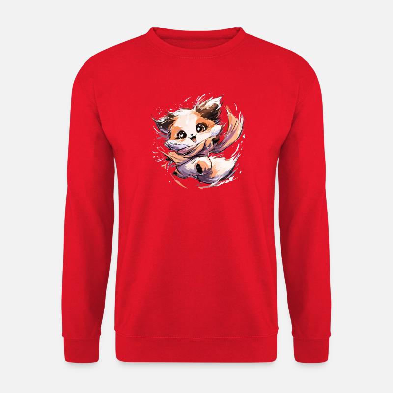 Fuchs mit Schal | Tanzender Fuchs - Unisex Pullover - Rot