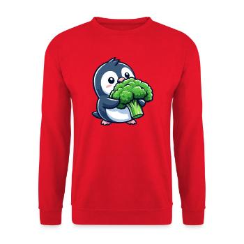 Funny Penguin with Broccoli Vegetables Vegan Comic - Unisex Sweatshirt - red - Front - Alina (178cm) & Michal (187cm)