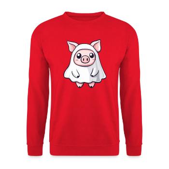 Schwein Halloween Geist - Unisex Pullover - Rot - Vorne - Alina (178cm) & Michal (187cm)