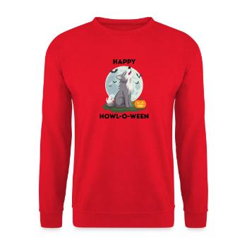 Happy Howl-o-ween – Wolf Halloween Wortspiel - Unisex Pullover - Rot - Vorne - Alina (178cm) & Michal (187cm)
