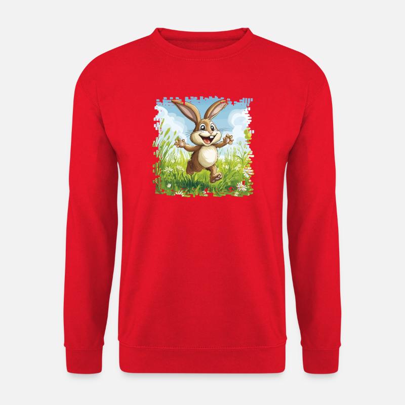 Fröhlicher Hase in Frühlingswiese - Unisex Pullover - Rot