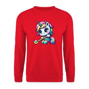 Einhorn 35 Kawaii Regenbogen Magie Chibi Style - Unisex Pullover - Rot - Vorne - Alina (178cm) & Michal (187cm)