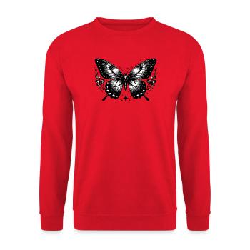 Böhmischer schwarz-weißer Schmetterling - Unisex Pullover - Rot - Vorne - Alina (178cm) & Michal (187cm)