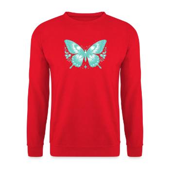 Turquoise Butterfly and Flowers - Unisex Sweatshirt - red - Front - Alina (178cm) & Michal (187cm)